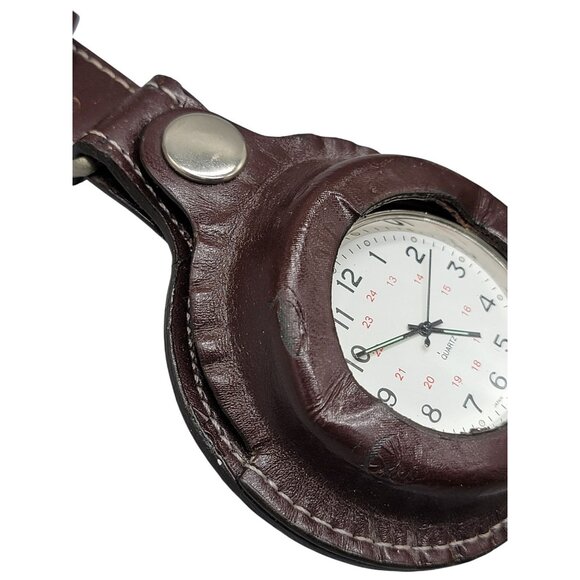 Quartz Pocket Watch Vintage Silver Tone Leather Carrying Case 48mm Open Face - Picture 6 of 10